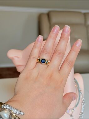 Gold-Tone Ring with Blue Center Stone